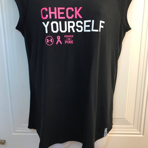 🔴 4/$15 UA “Check Yourself” graphic breast cancer awareness tee size M in EUC - Picture 5 of 9